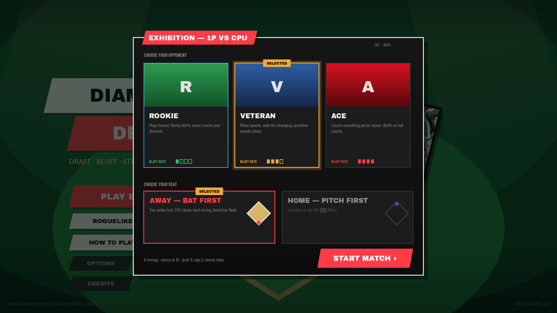 The 1P vs CPU setup modal